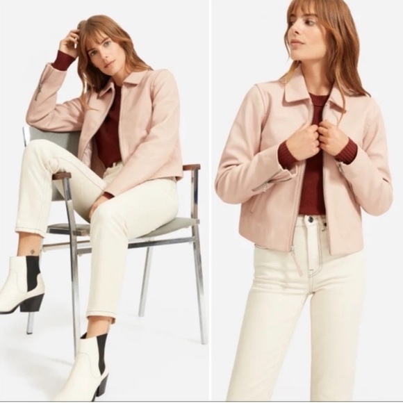 Everlane Modern 100% Leather Jacket Size Large - pink (Punio) perfect condition - Picture 1 of 8